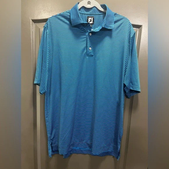 2 for $25 - BUNDLE - FootJoy Men's Blue Striped Golf Polo Shirt Size M - Picture 1 of 6